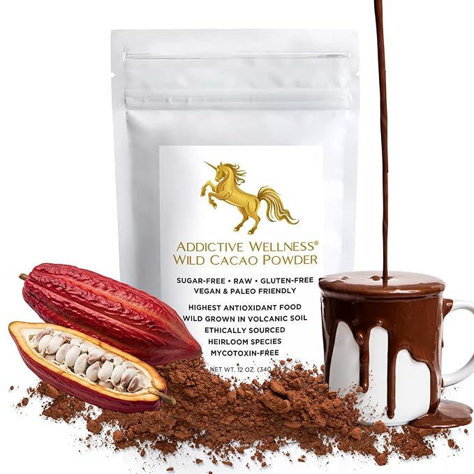 Addictive Wellness Raw Cacao Powder - Wild-Grown Heirloom Mycotoxin-Free Arriba Nacional Chocolate Cocoa Powder Unsweetened Vegan Keto &amp Paleo Friendly Raw Cacao Powder 340g (12 Ounce)
