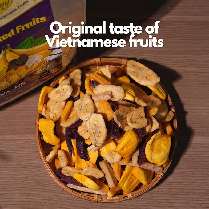 NAM HUY Vietnam's Dried Banana Dried Mango and Dried Mixed Fruit Snacks Original Taste of Vietnamese Fruits No-Added Sugar or Preservatives Delicious Crispy Texture (Total 80 Oz)