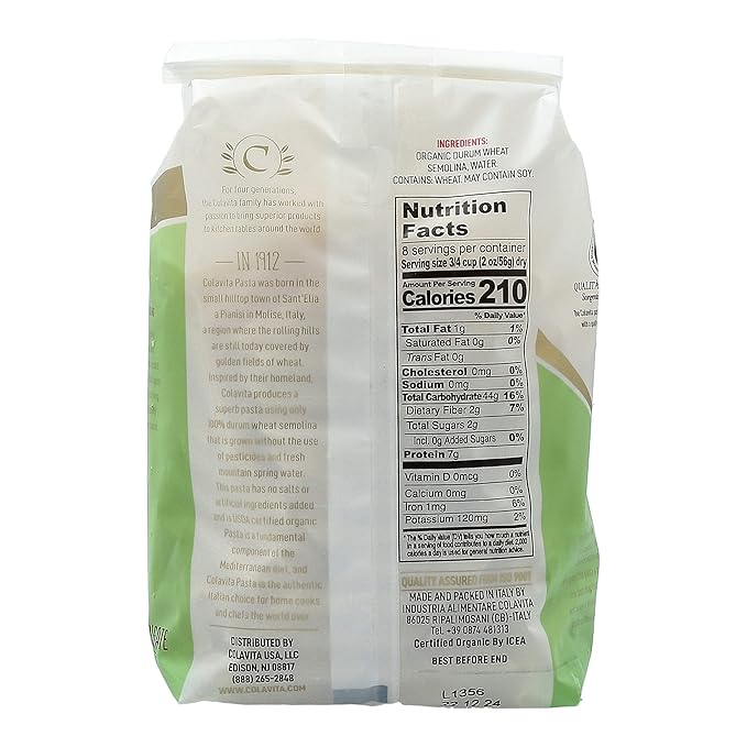 Colavita Pasta - Organic Penne Rigate 1 Pound - Pack of 20