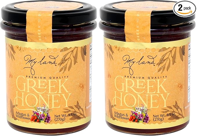 MY LAND Arbutus and Wildflower Greek Natural Raw Honey Unfiltered (9.5 Ounce (Pack of 2))