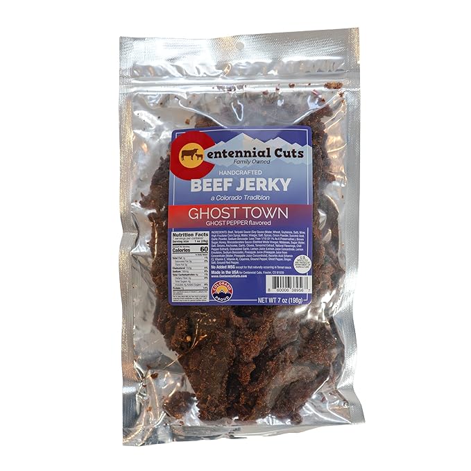 Centennial Cuts Beef Jerky – Ghost Town Ghost Pepper – High Protein Bold Ghost Pepper Heat – 7 oz Snack