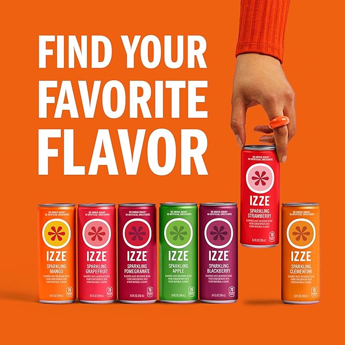 IZZE Sparkling Water Juice Beverage Blend Clementine No Sugar Added 8.4 FL OZ 24 Cans