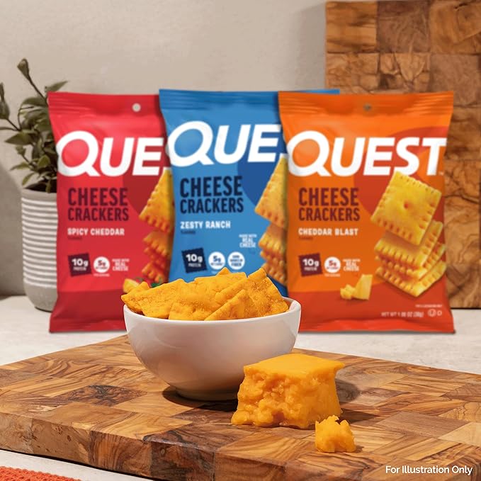 Quest Cheesy Protein Crackers Variety Pack Zesty Ranch Cheddar Blast Spicy Cheddar High Protein Low Carb 12 Count (4 each flavor)