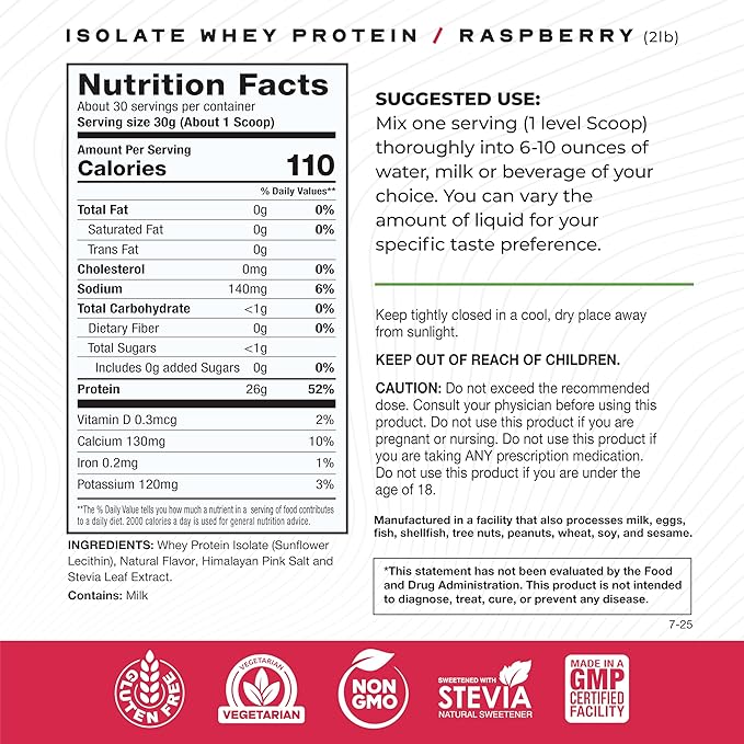 Muscle Feast Grass-Fed Whey Protein Isolate All Natural Hormone Free Pasture Raised Whey Isolate Protein Powder for Men and Women Clean Gluten-Free Delicious Isolate Protein - Raspberry 2lb