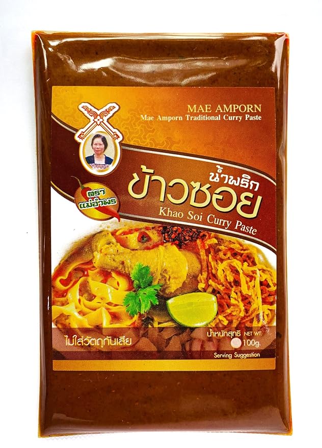 Mae Amporn Brand Khao Soi Cooking Set Khao Soi Curry Paste 100g + Khao Soi Dried Noodle 300g
