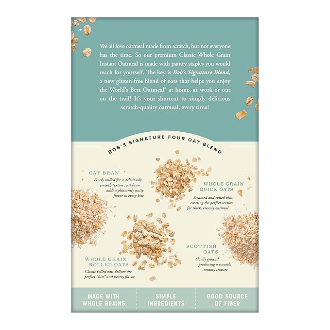 Bob's Red Mill Instant Oatmeal Classic 24 Packets Total (1 Box/6 per Box) Non-GMO Gluten Free Whole Grain