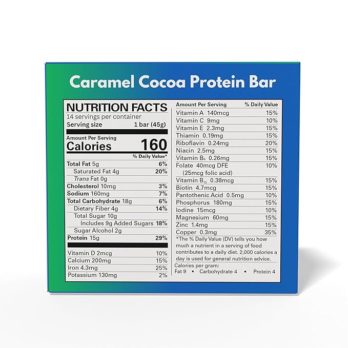 GLP-1Care Caramel Cocoa Protein Bars High Protein Low Calorie GLP-1 Compatible 15g Protein 14 Servings Per Box