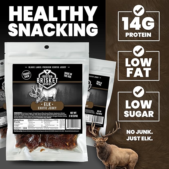 ELK JERKY - Premium Wild Game Meat - Rugged Outdoorsman Snack - Unique Hunter Gift for Men Dad - High Protein Meat Lover Present
