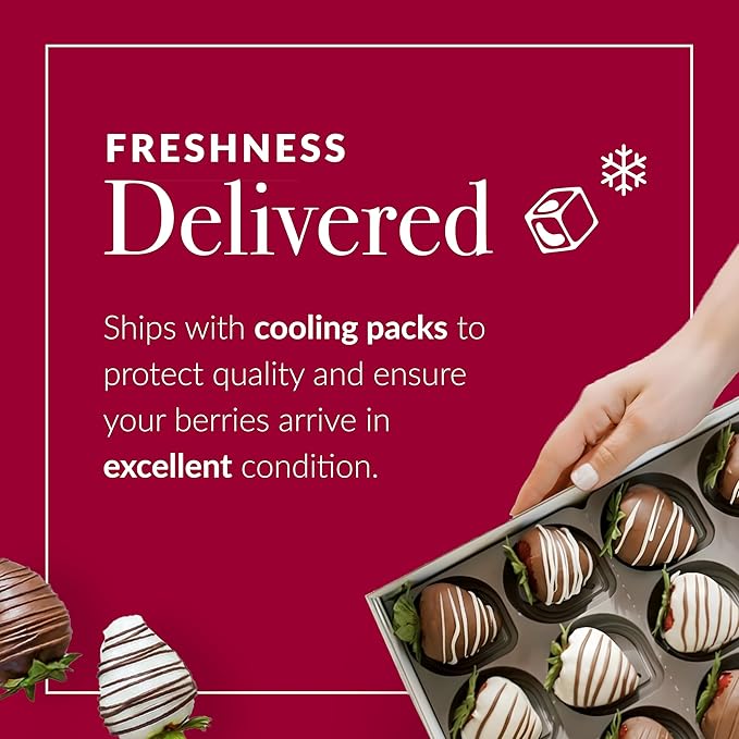 Shari’s Berries Gourmet Drizzled Strawberries | Chocolate Covered Strawberry Gift Box | Ideal for Valentine's Day Anniversary Birthdays Congratulations or Saying Thank You (Two Dozen 24 Berries)