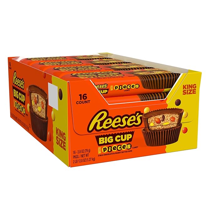 REESE'S Big Cup with Pieces Milk Chocolate King Size Peanut Butter Cups Candy Packs 2.8 oz (16 Count)