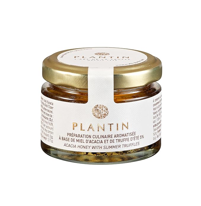 Plantin Acacia Honey with Truffle – Gourmet French Honey Infused with Truffles – Luxurious Condiment for Cheese Boards Desserts Glazes and Elegant Culinary Creations (50g Glass Jar)