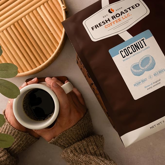 Fresh Roasted Coffee Coconut Flavored Coffee 5 lb (80 oz) Medium Roast Kosher Ground