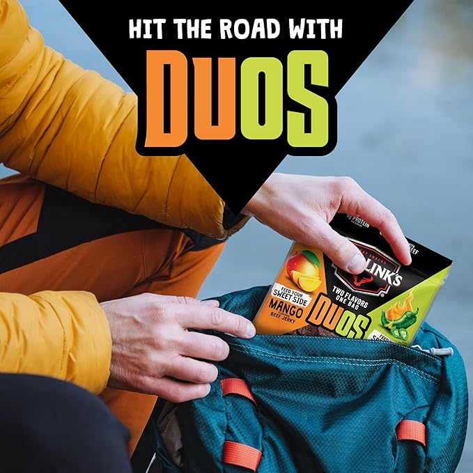 Jack Link's DUOs Jalapeno and Mango Beef Jerky - (4 Pack) 3.25 oz Bags - Ready to Eat Protein Snacks - 9g Protein per Serving - Made with 100% Real Beef