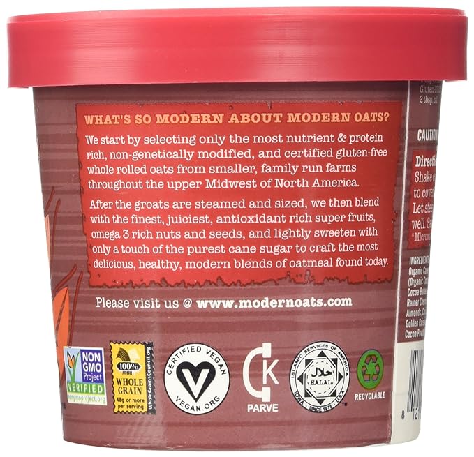Modern Oats Premium Oatmeal Cups 6 Flavor Variety (Pack of 6) 1 Each: 5 Berry Apple Walnut Goji Blueberry Nuts &amp Seeds Vermont Maple Coconut Almond