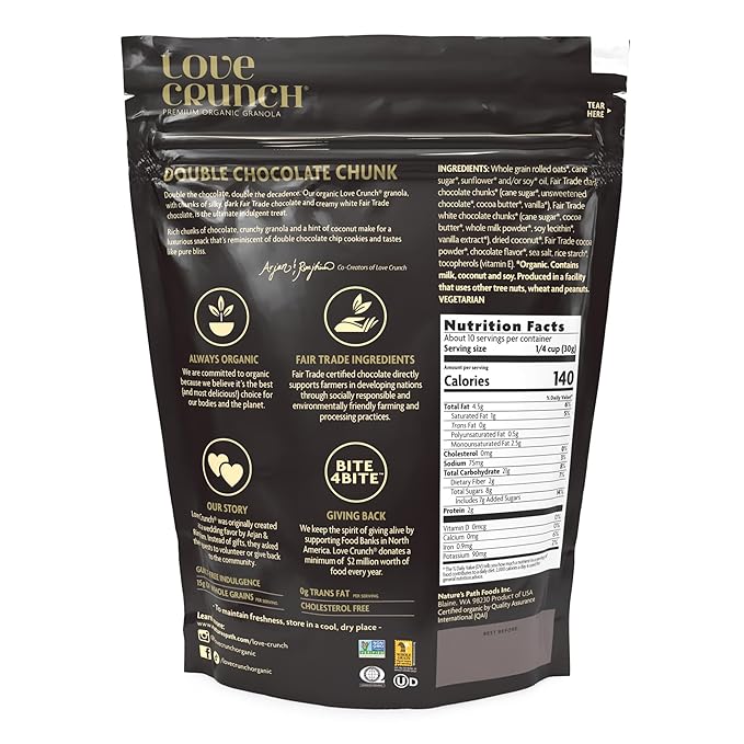 Love Crunch Organic Double Chocolate Chunk Granola 11.5 oz (Pack of 6) Non-GMO Fair Trade by Nature's Path