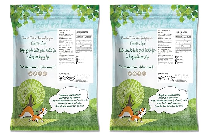 Food to Live - Organic Pecan Pieces 14 Pounds - Raw Chopped Pecans Non-GMO Unsalted Unroasted Kosher Shelled Kosher Vegan Sirtfood Bulk
