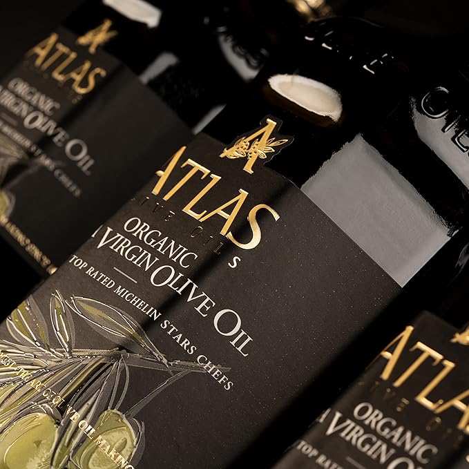 Atlas 750 mL Organic Cold Press Extra Virgin Olive Oil in Glass Bottle Polyphenol Rich from Morocco | Newly Harvested Unprocessed from One Single Family Farm | Moroccan EVOO Trusted by Award-Winning