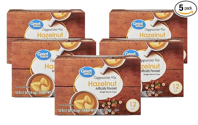 Great Value Cappuccino Coffee and Hot Drink Single Serve Pods 12 Count (Hazelnut Cappuccino Pack of 5)