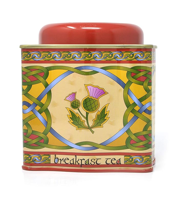 Royal Tara Scottish Breakfast Tea- Celtic Weave Metal Tin 50 Irish Tea Bags -Assam Ceylon and Africa Blend Gourmet