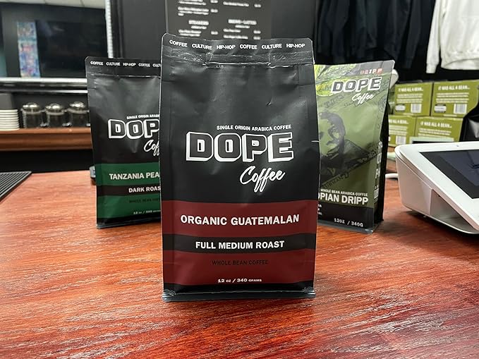 Dope Coffee Ground Coffee Organic Guatemalan Full Medium Roast 100% Organic Fair Trade 100% Arabica Coffee 12oz