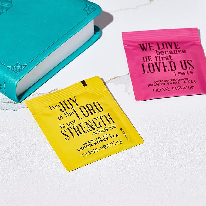 Thoughtfully Gourmet Tea Affirmations Christian Prayer Gift Set Includes 6 Flavors of Tea with Bible Verses from Psalms and Other Books to Rejoice Pack of 90
