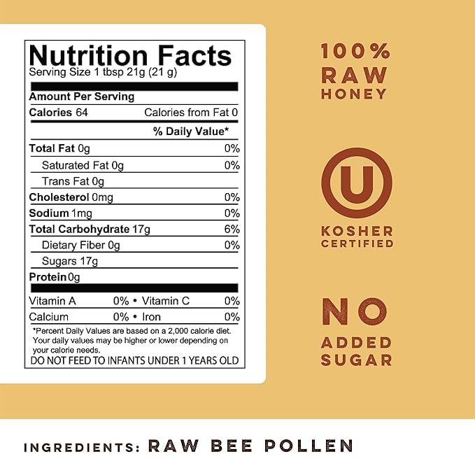 Goshen Amish Country Honey Extremely Raw BEE POLLEN Whole Granules Bee Pollen - 100% Pure Natural Health Benefits - Unfiltered | 8 Oz (Glass Jar)