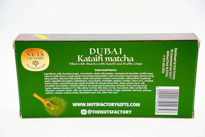 NUTS FACTORY Matcha Dubai Chocolate Bar – Pack of 2 – Handcrafted in NYC with Crispy Kataifi – Gourmet Dubai-Inspired Flavor