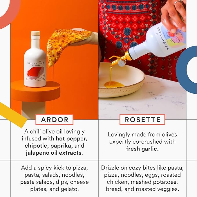 Brightland Infused Olive Oils The Artist Capsule - Cold-Pressed Made with Early-Harvest Frantoio and Arbosana Olives - High Polyphenol &amp Infused Olive Oil - 12.7 Fl Oz (Pack of 4)