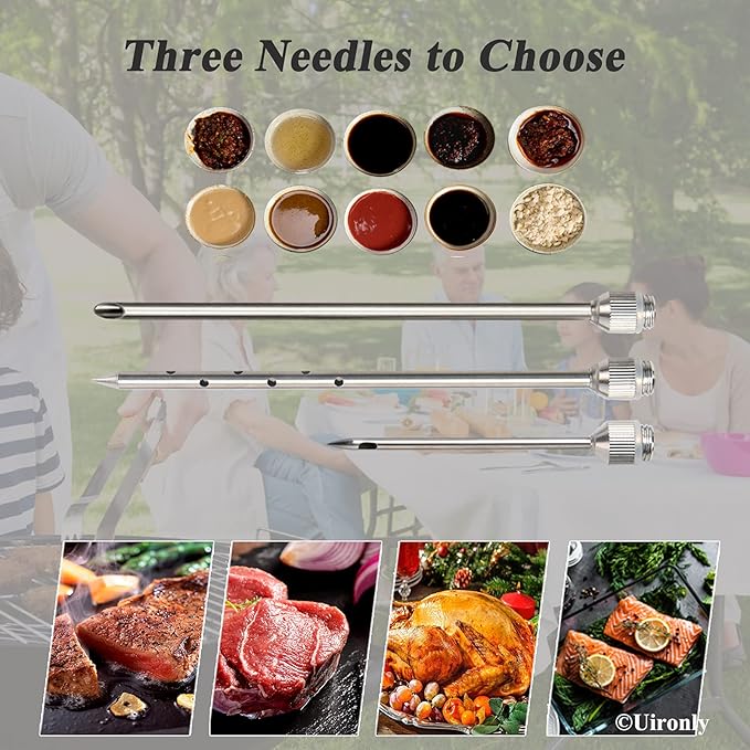 Meat Injector BBQ Injection Kit Marinade Cajun Seasoning Flavor Syringe Injector for Cooking Grill Smoker Barbecue in Chicken Turkey Beef with 3 Syringe Needles User Manual E-Book