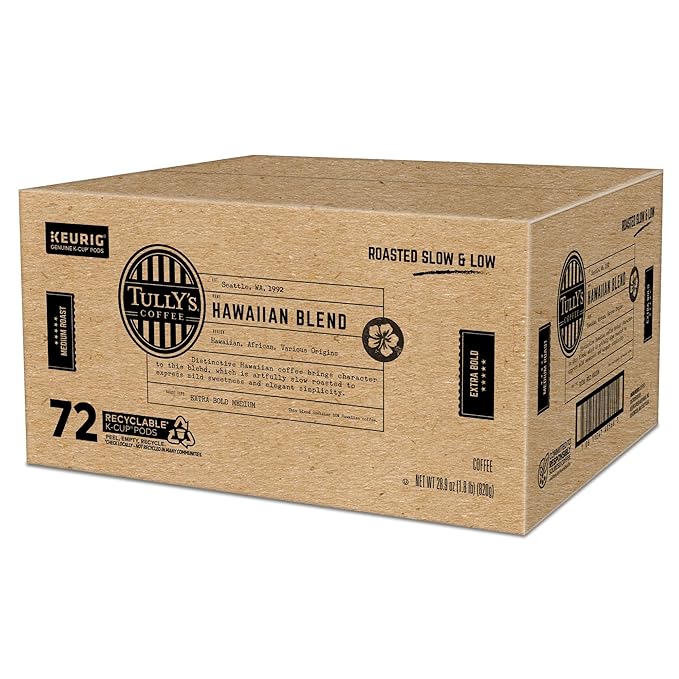Tully's Coffee Hawaiian Blend Keurig Single-Serve K-Cup Pods Medium Roast 72 Count