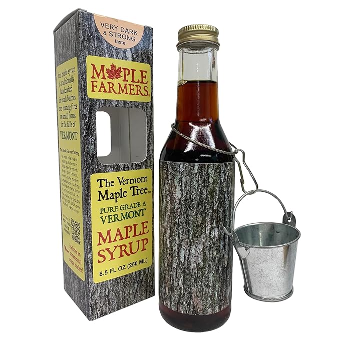 Vermont Maple Syrup Pure Small-Batch Handcrafted on Small Family Farms by MAPLE FARMERS 8.5 oz Glass Bottle with Decorative Metal Sap Bucket Golden Amber Dark &amp Very Dark (Very Dark &amp