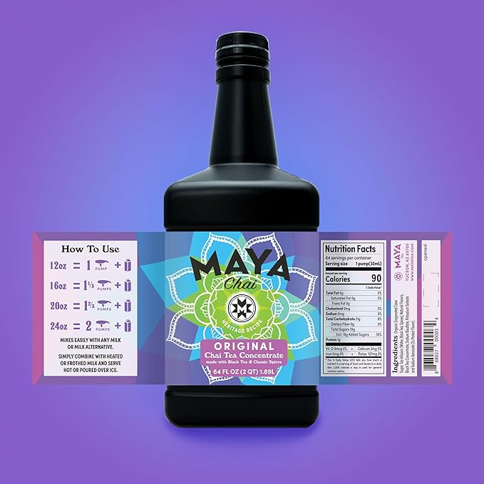 Maya Chai Tea Concentrate Heritage Recipe Original 64 Ounce with White Pump