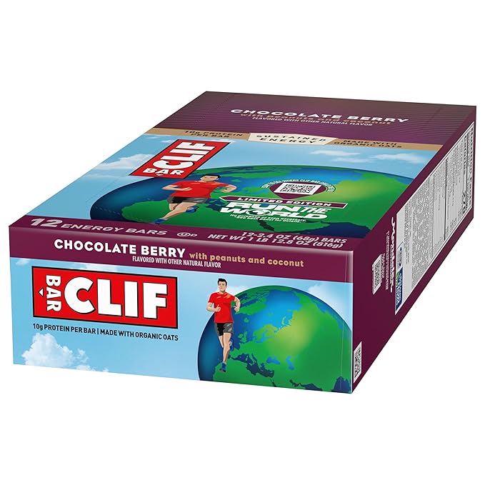 CLIF BAR – Energy Protein Bars – Limited Edition Run the World - Chocolate Berry - Made with Organic Oats - Energy Bars - Non-GMO (12 Pack)