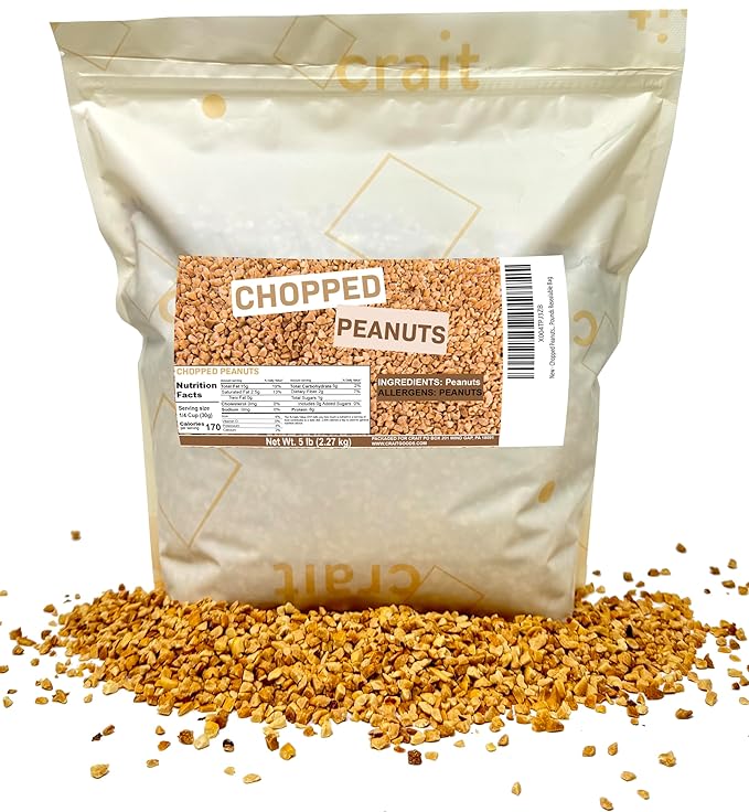 Chopped Peanuts Crushed Peanuts Unsalted Peanuts No Salt Chopped Nuts Ice Cream Toppings Dessert Toppings- 5 Pounds Resealable Bulk Bag