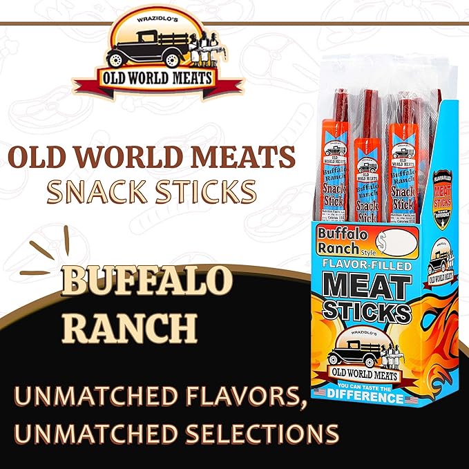 Old World Meats Meat Sticks 110 Calories Keto Low Carb 1g Sugar Fuelings 20 Pack 1 ounce sticks (Buffalo Wings &amp Ranch)
