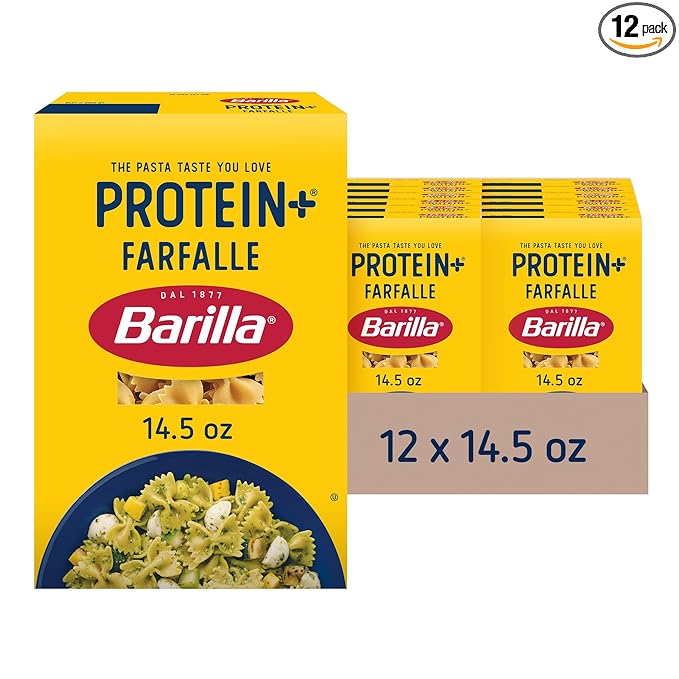 Barilla Protein+ (Plus) Farfalle Pasta 14.5 Ounce (Pack of 12) - plant based - Made from Lentils Chickpeas &amp Peas - Non-GMO Kosher Certified