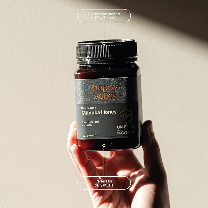 Happy Valley UMF 15+ | MGO 514+ Raw Manuka Honey – Certified UMF Unpasteurized Monofloral 500g / 17.6oz Jar | Traceable from Hive-to-Table Immune Support Skin &amp Daily Wellness – Product of Ne