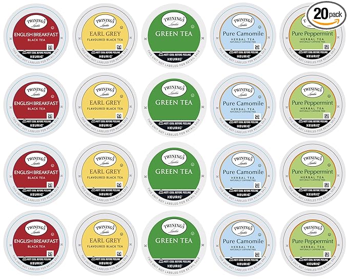 Twinings Tea Sampler (20 Count) Black Green Herbal Keurig 2.0 K-Cups – Perfect Gourmet Gift Set