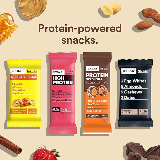 RXBAR Protein Energy Bites Gluten Free Energy Snacks Protein Snacks Dark Chocolate Peanut Butter (60 Bites)