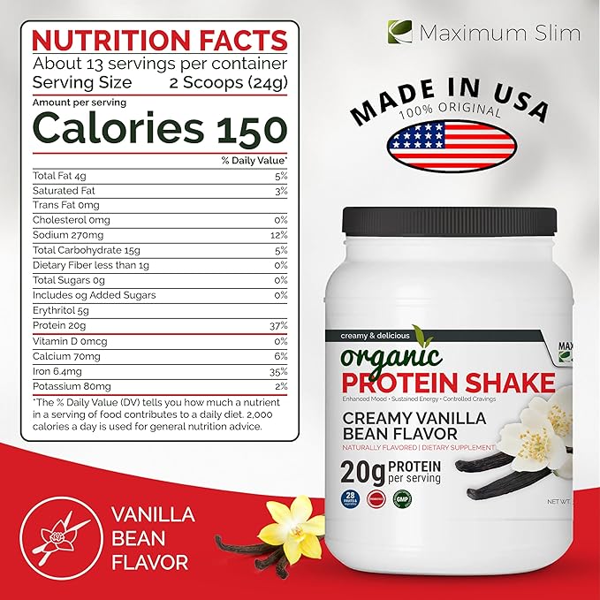 Maximum Slim Organic Protein Shake - Creamy Vanilla Bean Flavor