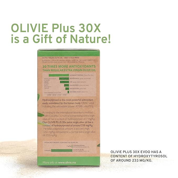 Organic High Polyphenol Rich Extra Virgin Olive Oil OLIVIE PLUS 30X | Moroccan Desert Olive Oil | EVOO | Organic Kosher | 250 ml Glass Bottle