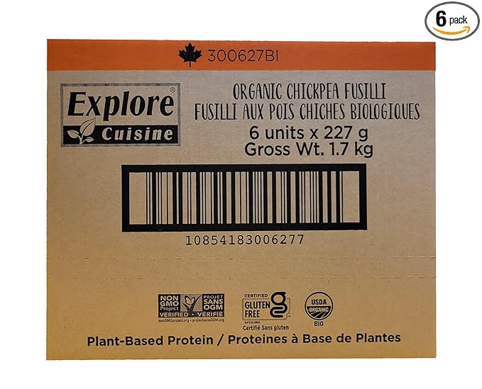 Explore Cuisine Organic Chickpea Fusilli Pasta Non GMO 8 Ounces (Pack Of 6)