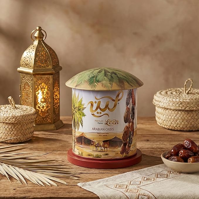 LEEN Premium Golden Mix Dates from Madinah Saudi Arabia – Ajwa Safawi Sagaie Khodhri &amp Mabroom | Arabian Oasis Gift Can | Handpicked Assorted Dates | Natural &amp Fresh | 220g
