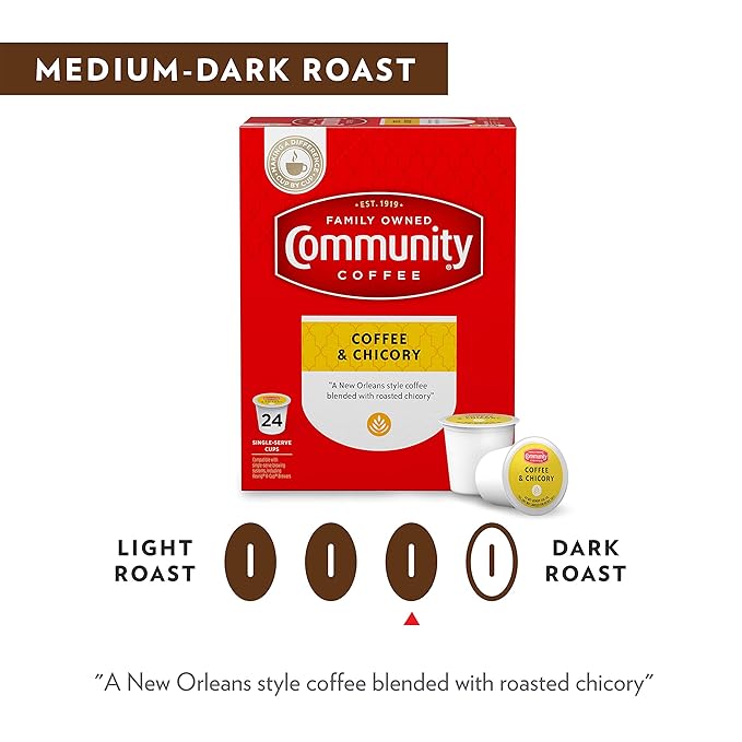 Community Coffee Coffee &amp Chicory Medium Dark Roast Single Serve K-Cup Compatible Coffee Pods Box of 18 Pods