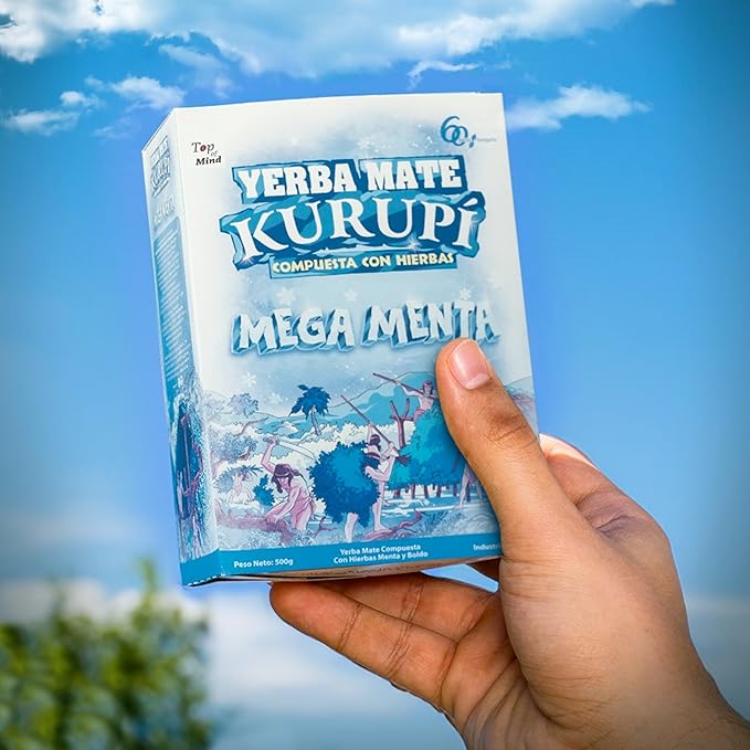 Kurupi Yerba Mate Terere Mega Mint 500 g (1.1 lb) | Paraguayan Herbal Yerba Mate with Mint &amp Boldo | Loose Leaf Mate Tea for Cold Brew | Refreshing &amp Aromatic | Gluten Free - 4 Packs