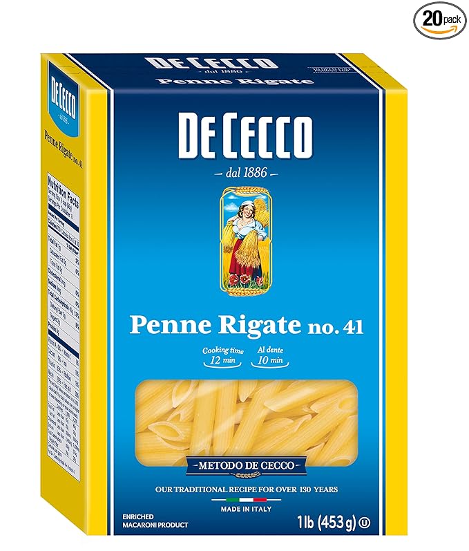De Cecco Semolina Pasta Penne Rigate No.41 1 Pound (Pack of 20)