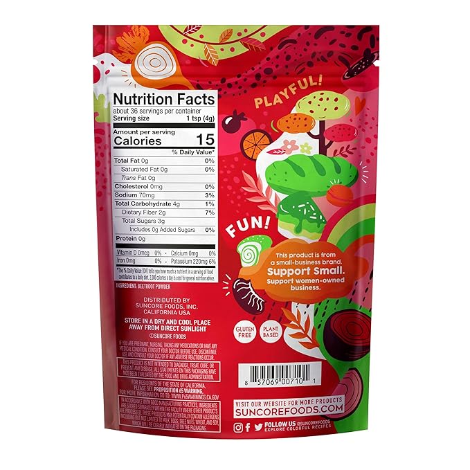 Suncore Foods Red Beet Powder Red Food Coloring Powder Gluten-Free Non-GMO 5oz