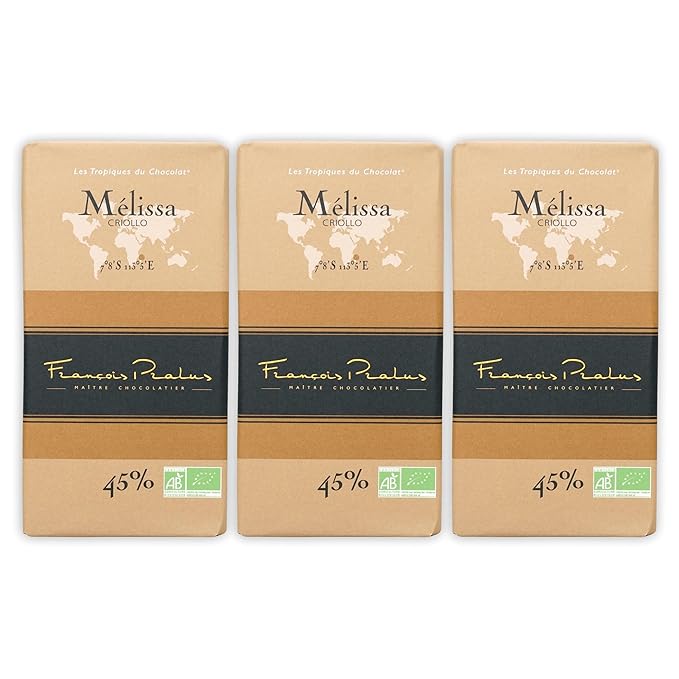 François Pralus Melissa 45% Milk Chocolate 3 Pack - French Chocolate - Bean-to-Bar Direct Trade - Gluten-Free Soy-Free Organic - Bundle