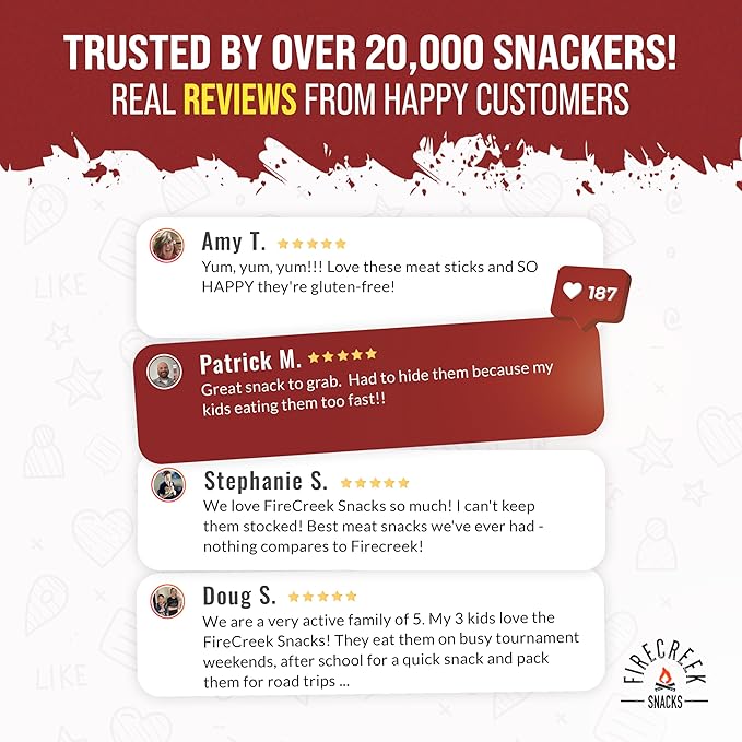 FireCreek Snacks Beef Sticks (Jerky Sticks) Hickory Smoked Beef &amp Pork Meat Sticks 20 Pack (1 oz) 7g Protein Gluten Free Soy Free No MSG Teriyaki