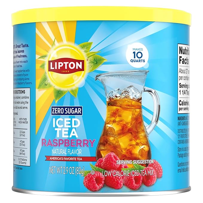 Lipton Zero Sugar Iced Tea Mix Bundle – Lemon &amp Raspberry Flavors 10 Quarts Each 2-Pack | Black Tea Powder No Sugar Kosher Refreshing Cold Beverage Mix
